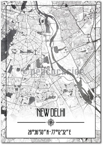 Delhi Map Wall Poster / Frame