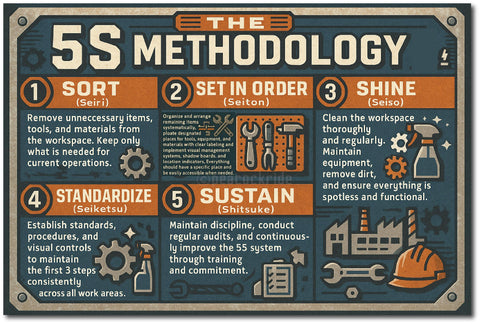 5S Methodology Lean Workplace I Industrial I Factory Wall Poster / Frames