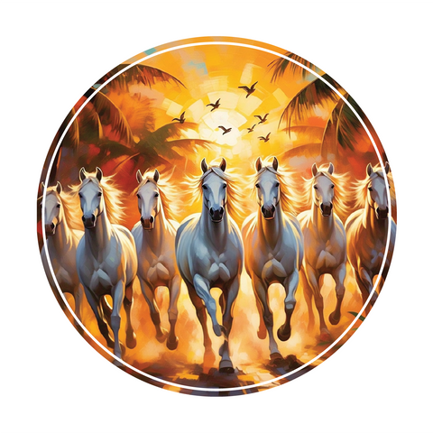 7 Horses Vastu I Seven Horses Vasturt I White Running Horses Vastu with Rising Sun I Car Window Sticker