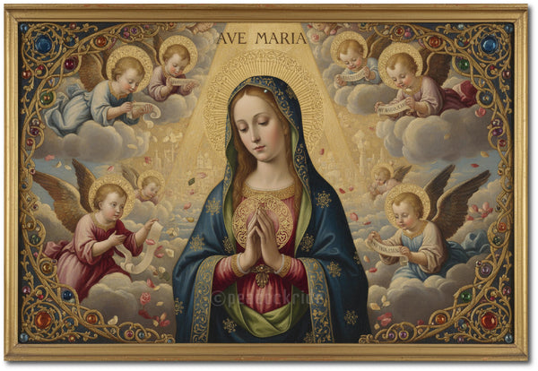 Ave Maria | Holy Mother | Jesus Christ | Catholic Prayer | Divine Christian Art Print I Wall Poster / Frames