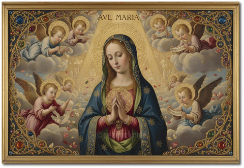 Ave Maria | Holy Mother | Jesus Christ | Catholic Prayer | Divine Christian Art Print I Wall Poster / Frames