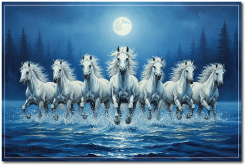 Wealth Prosper Seven Horses I Vastu Running Seven Horses I 7 Horses I Wall Poster / Frames