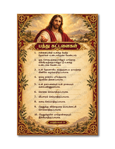 Tamil Ten Commandments I Bible Quote I Jesus Christ I Exodus 20 I Pathu Kattalaigal I Spiritual I Wall Poster/Frame