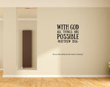 With God All Things I Matthew 19:26 I Jesus I Jesus Christ I Bible Quote I Wall Decal