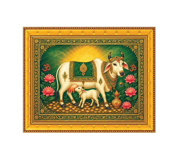Kamdhenu Cow I Komatha I Gomatha I Kamdhenu I Cow Madhubani I Cow with Calf I Sacred Cow I Vastu I Wall Frame