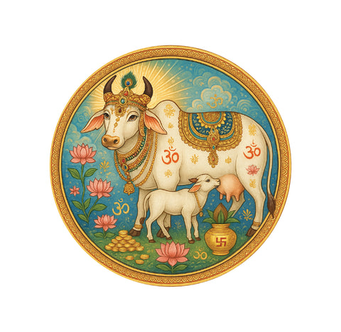 Komatha I Gomatha I Kamdhenu I Kamdhenu Cow I Cow Madhubani I Cow with Calf I Sacred Cow I Vastu I Car Window Sticker