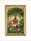 Kamadhenu Cow With Karpaga Virutcham I Kamdhenu Cow Virucham I Komatha I Gomatha I Kamdhenu I Cow Madhubani I Cow with Calf I Sacred Cow I Surabhi I Vastu Wall Poster / Frames