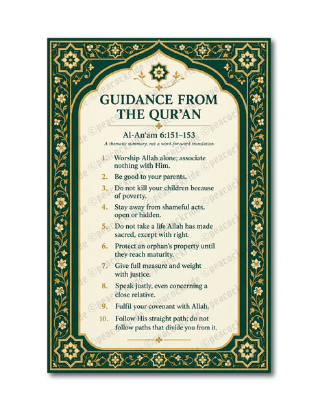 Guidance From The Quran I AI -An'am 6:151-153 I Allah I Masha Allah I Islamic I Quran Quote I Spiritual I Wall Poster