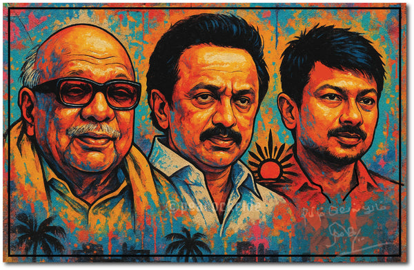 Street Wall Art of Kalaignar Karunanidhi M. K. Stalin Udhayanidhi Stalin I DMK I Dravida Munnetra Kazhagam I Wall Poster / Frames