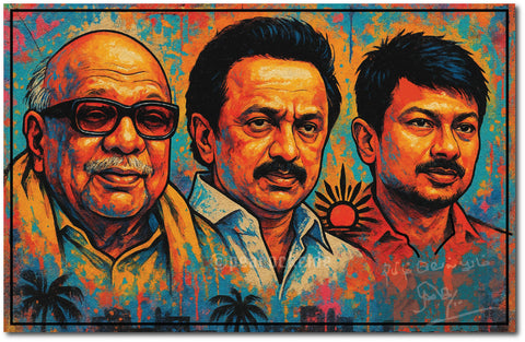 Street Wall Art of Kalaignar Karunanidhi M. K. Stalin Udhayanidhi Stalin I DMK I Dravida Munnetra Kazhagam I Wall Poster / Frames