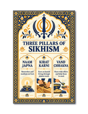 Three Pillars of Sikhism I Naam Japna I Kirat Karni I Vand Chhakha I Punjabi I Wall Poser