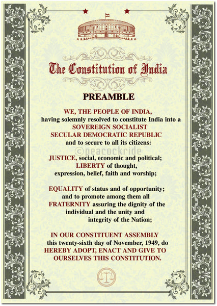 Preamble of Indian Constitution Wall Poster / Frame