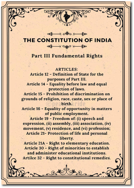 The Constitution of India I Fundamental Rights I Preamble Wall Poster/ Frame