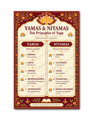 Ten Principles of Yoga I Yamas & Niyamas I Wall Poster
