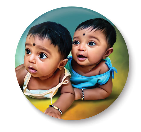 Indian Twins /Twins Baby Smiling Babies/ Twin Little Baby/ Cute Babies/ Toddlers for Interior for Pregnancy Ward/Bedroom/Kids Room for Pregnant Women Fridge Magnet