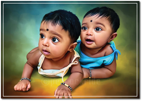 Indian Twins /Twins Baby Smiling Babies/ Twin Little Baby/ Cute Babies/ Toddlers for Interior for Pregnancy Ward/Bedroom/Kids Room for Pregnant Women Wall Poster