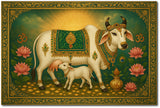 Kamdhenu Cow I Komatha I Gomatha I Kamdhenu I Cow Madhubani I Cow with Calf I Sacred Cow I Vastu I Wall Poster / Frames