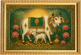 Kamdhenu Cow I Komatha I Gomatha I Kamdhenu I Cow Madhubani I Cow with Calf I Sacred Cow I Vastu I Wall Poster / Frames