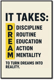 Dream I It Takes I Inspirational I Motivational Quote I Wall Poster / Frames
