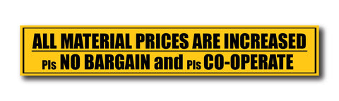 All Material Prices are Increased I Fixed Price I No Bargain I Shop I Hotel I Super Market I Wall Sticker