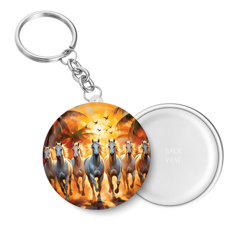 7 Horses Vastu I Seven Horses Vastu Painting, White Running Horses Vastu with Rising Sun I Key Chain