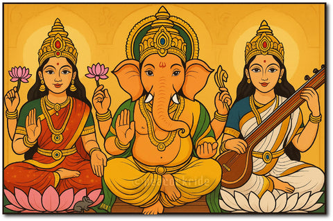 Lord Lakshmi Ganesha Saraswathi I Vinayagar I Spiritual I  Wall Poster / Frame