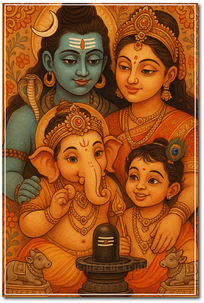 Lord Shiva Family I Shiva Parivar I Shivan Parvathi I Ganesha I Murugan I Spiritual  Wall Poster / Frame