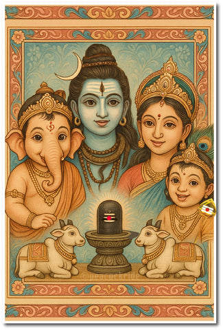 Lord Mahadeva I Shiva Family I Shiva Parivar I Shivan Parvathi I Ganesha I Murugan I Spiritual Wall Poster / Frame